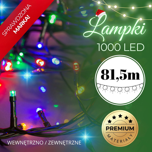 Lampki choinkowe 1000 Led multikolor niebieski flash 81,5 m oświetlenie świąteczne IP44