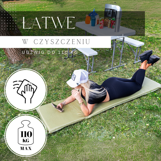 Mata samopompująca 180 cm mata turystyczna biwakowa z pokrowcem zielona