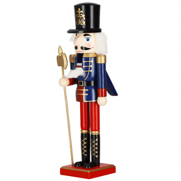 Dziadek do orzechów 38 cm z toporkiem, drewniany żołnierzyk niebiesko-czerwony, figurka świąteczna