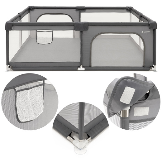 Kojec dla dzieci, zamykany 180x150x66 cm plac zabaw, ochronny, szary