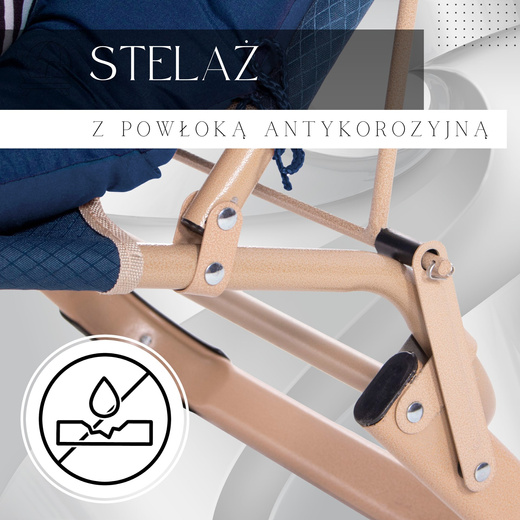 Leżak plażowy składany z podnóżkiem, fotel ogrodowy z poduszką granatowy