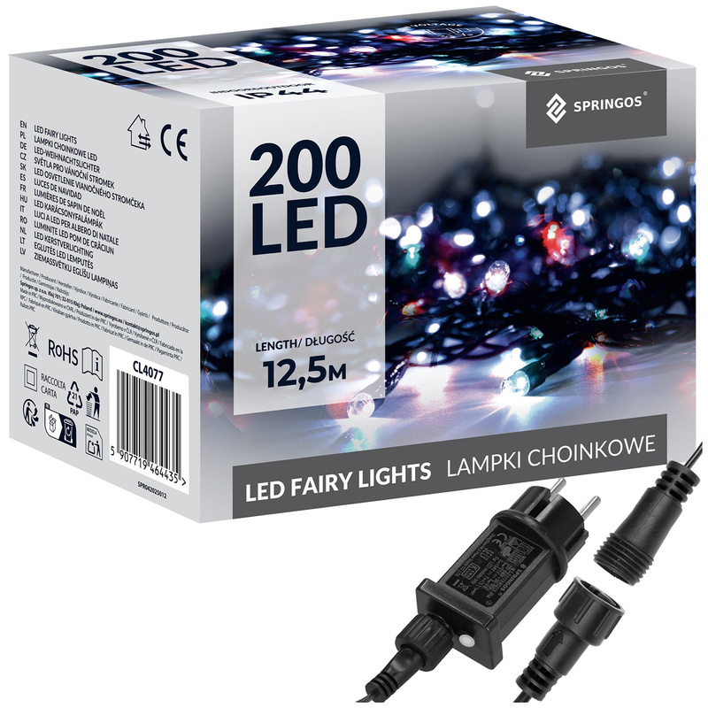 Lampki choinkowe 200 led multikolor 10m oświetlenie świąteczne IP44