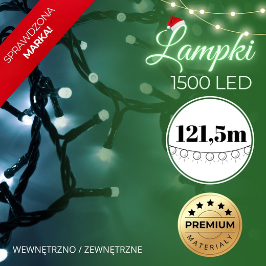 Lampki choinkowe 1500 Led biały zimny 121,5 m oświetlenie świąteczne IP44