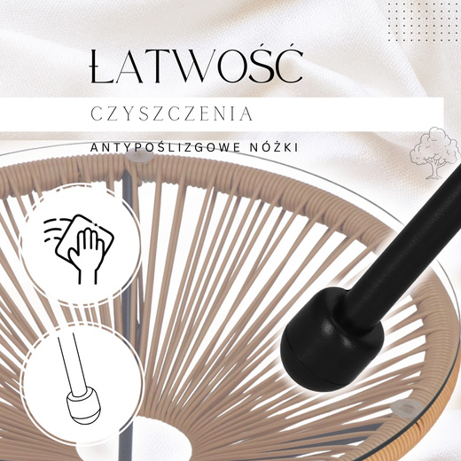 Zestaw mebli rattanowych 2 fotele ażurowe i okrągły stolik ze szklanym blatem beżowy