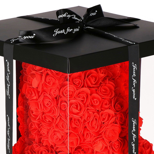 Miś z płatków róż czerwony 22 cm rose bear z kokardką