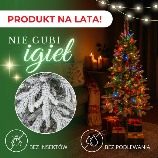 Choinka sztuczna 120 cm świerk kaukaski ośnieżony jak żywy, nowoczesny, ze stojakiem