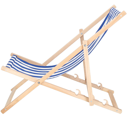 Leżak ogrodowy, drewniany z 3-stopniową regulacją, plażowy, balkonowy, biało-niebieskie pasy