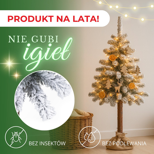 Choinka sztuczna na pniu 180 cm świerk śnieżony jak żywy, ze stojakiem