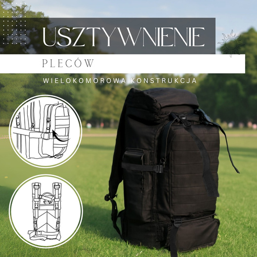 Plecak sportowy, turystyczny 60 L czarny 