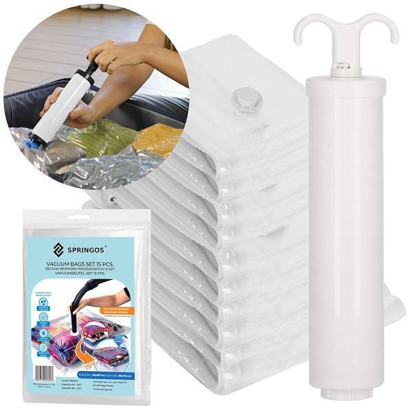 Worki próżniowe 10 szt. + pompka, pokrowce na ubrania 4 rozmiary