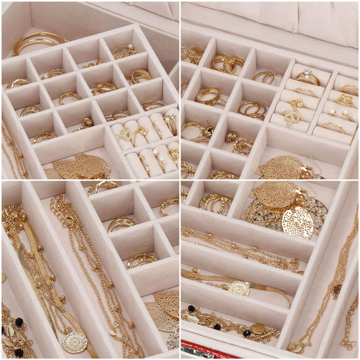 Szkatułka na biżuterię ekoskóra 26x26x8,5 cm czerwony organizer z przegródkami