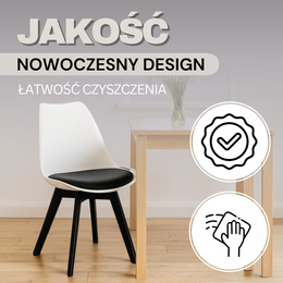 Krzesła skandynawskie 4 szt. do kuchni salonu jadalni Verde z poduszką biało-czarne