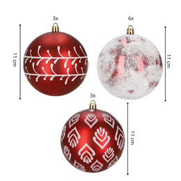 Bombki choinkowe 11 cm 12 szt. zestaw ozdoby świąteczne zdobione czerwone białe