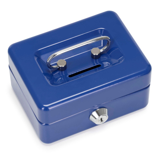 Kasetka na pieniądze 12,5x9,5x6,5 cm metalowy sejf pudełko niebieskie