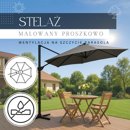 Parasol ogrodowy 440 cm z pokrowcem duży na wysięgniku na balkon, taras grafitowy