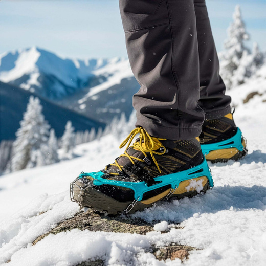 Raczki na buty stalowe antypoślizgowe turystyczne nakładki rozmiar 40-45 turkusowe