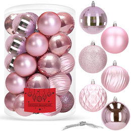 Bombki choinkowe 30 szt. różowy 8cm zestaw choinkowy