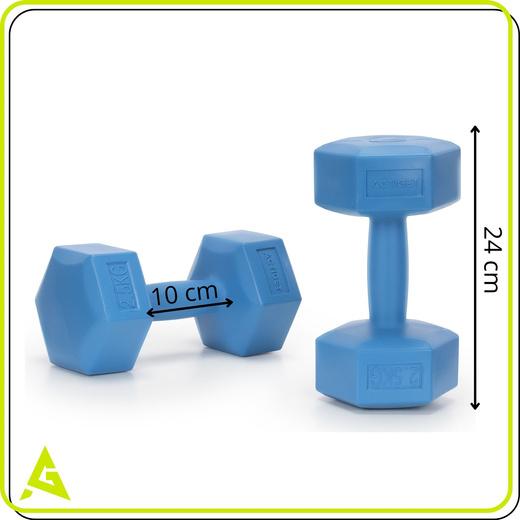 Ciężarki 2x2,5kg hexagonalne do ćwiczeń fitness hantle zestaw 2 szt. niebieskie