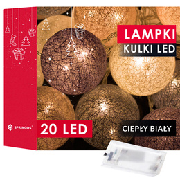 Lampki dekoracyjne cotton balls 20 LED 20 kul różowe szare