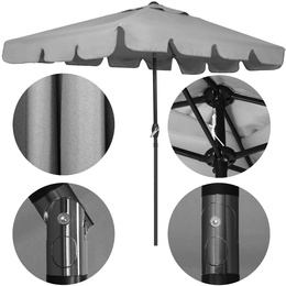 Parasol ogrodowy 240 cm duży składany z korbką na balkon, taras jasnoszary