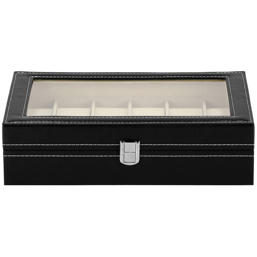 Szkatułka na zegarki 30x20x8 cm czarno-kremowa, ekoskóra organizer z 12 przegródkami