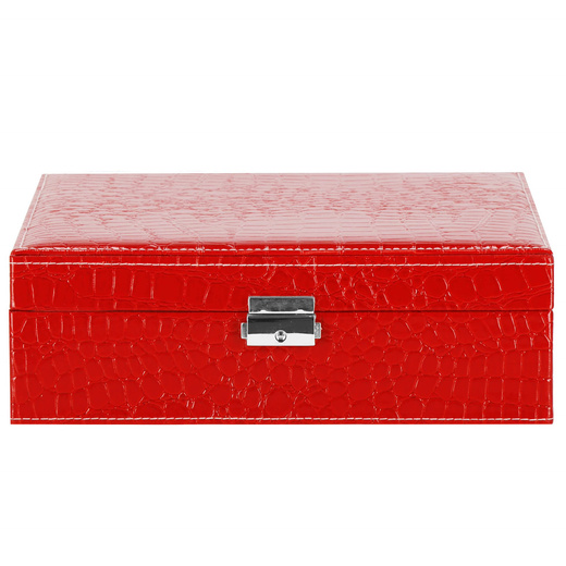 Szkatułka na biżuterię ekoskóra 26x26x8,5 cm czerwony organizer z przegródkami