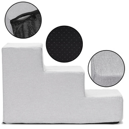 Schodki dla psa do łóżka 30 cm podest, rampa 3-stopniowa, miękkie schody szare