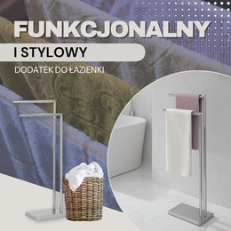 Wolnostojący wieszak łazienkowy na ręczniki, podwójny 80 cm srebrny 