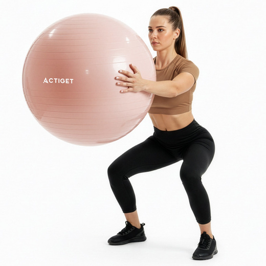 Piłka 65 cm do ćwiczeń pilates, rehabilitacyjnych, stretchingu z pompką, pudrowy róż