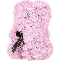 Miś z płatków róż 22 cm rose bear z kokardką i opakowaniem różowy