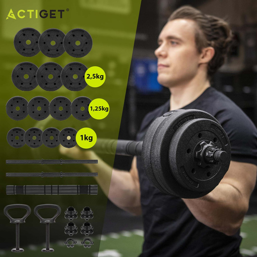 Hantle regulowane 30 kg zestaw obciążeń gryf do treningu siłowego talerze zaciski