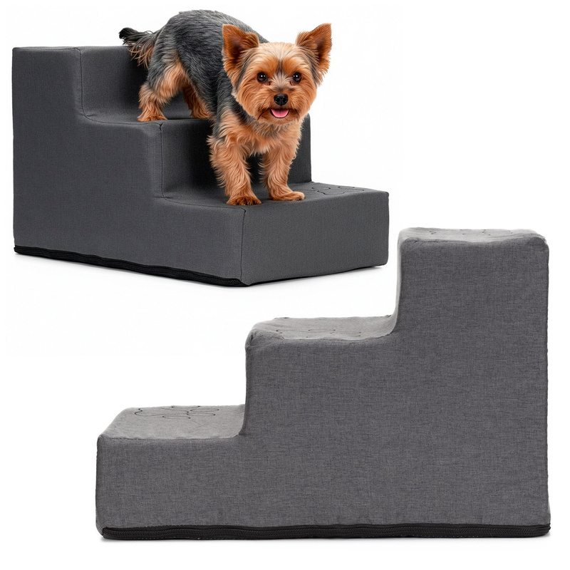 Schodki dla psa 30 cm podest, rampa 3 stopniowa, ciemnoszara