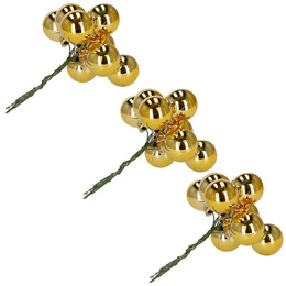 Bombki choinkowe, komplet 6 szt. dekoracja do stroika, mini bomki 54 szt. na druciku, złote