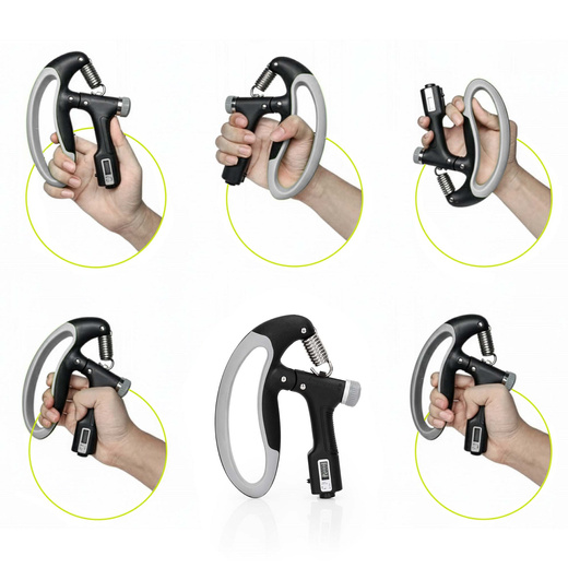 Ściskacz do rąk z regulacją oporu 10-100 kg licznik ruchu, do ćwiczeń dłoni, rehabilitacji szaro-czarny