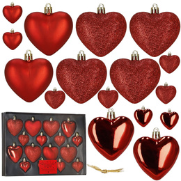 Bombki choinkowe 16 szt. zestaw dekoracji świątecznych, nietłukące, serca, czerwone