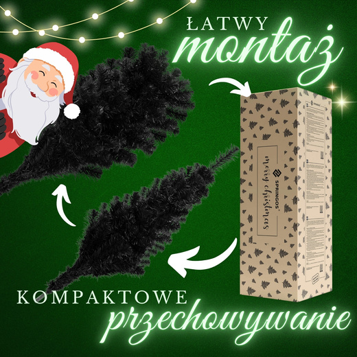 Choinka sztuczna 180 cm jodła czarna nowoczesna, ze stojakiem