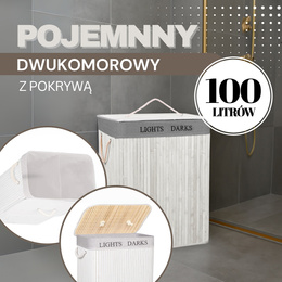 Kosz na pranie 100L z pokrywą biały bambus