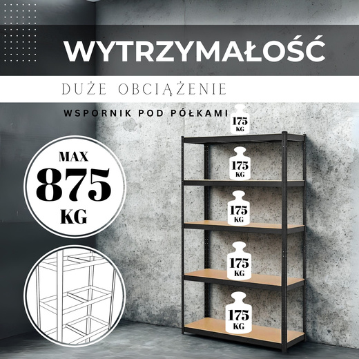 Regał metalowy z 5 półkami 180x90x40cm 875kg do garażu, piwnicy