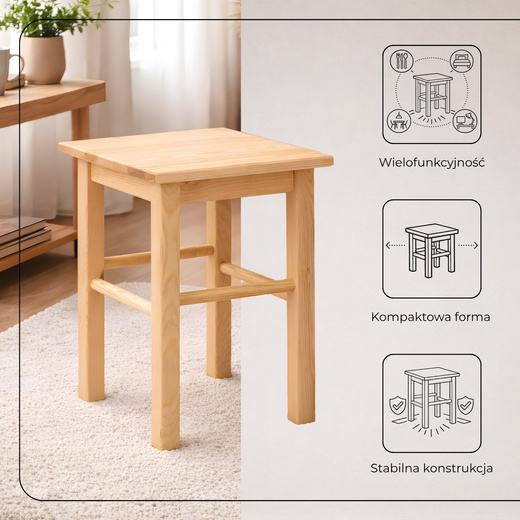 Taboret drewniany, krzesło kuchenne 43,5 cm wielofunkcyjny stołek