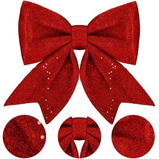 Kokardka świąteczna na choinkę 20 cm brokatowa zawieszka choinkowa czerwona