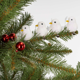 Zawieszki choinkowe 4 szt. ptaszki brokatowe białe