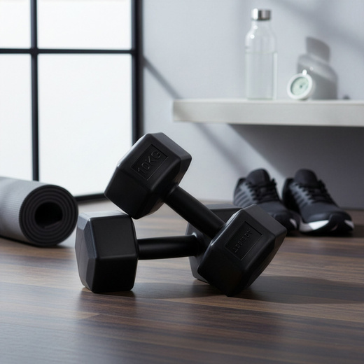 Ciężarki 2x10 kg hexagonalne do ćwiczeń fitness hantle zestaw 2 szt. czarne