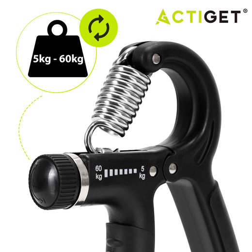 Ściskacz do rąk z regulacją oporu 5 - 60 kg do ćwiczeń dłoni, rehabilitacji czarny