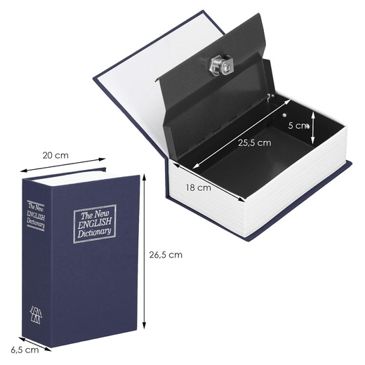 Kasetka na pieniądze 26,5x20x6,5 cm metalowy sejf książka granatowa