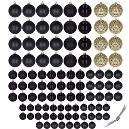 Bombki choinkowe 100 szt. ozdoby świąteczne zestaw mix rozmiarów czarne