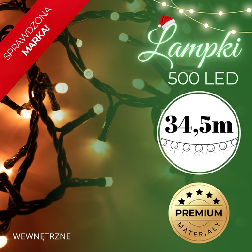 Lampki choinkowe 500 Led biały ciepły 34,5 m oświetlenie świąteczne