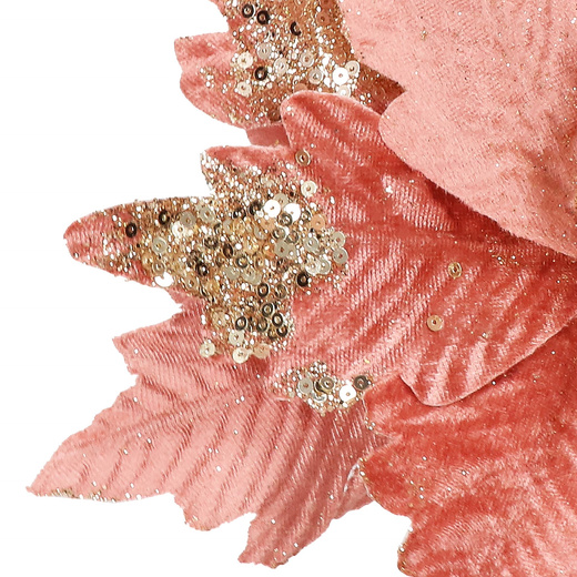 Gwiazda betlejemska, sztuczny kwiat na klipsie poinsecja różowa srebrne cekiny