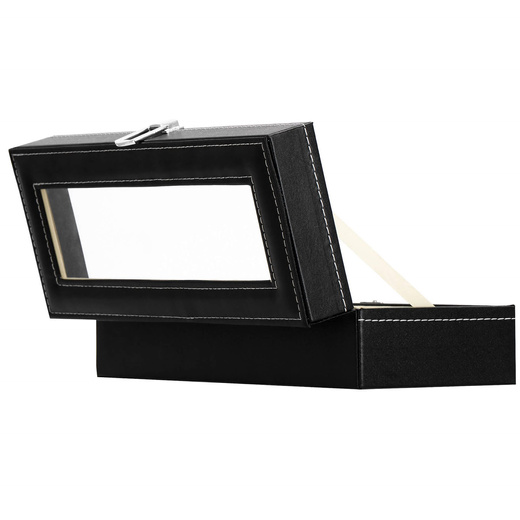 Szkatułka na zegarki 30x11x8 cm czarno-kremowy, ekoskóra organizer z przegródkami i okienkiem