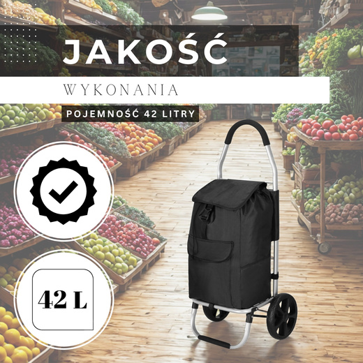 Wózek na zakupy, walizka zakupowa dla seniora 42 l torba na kółkach czarna