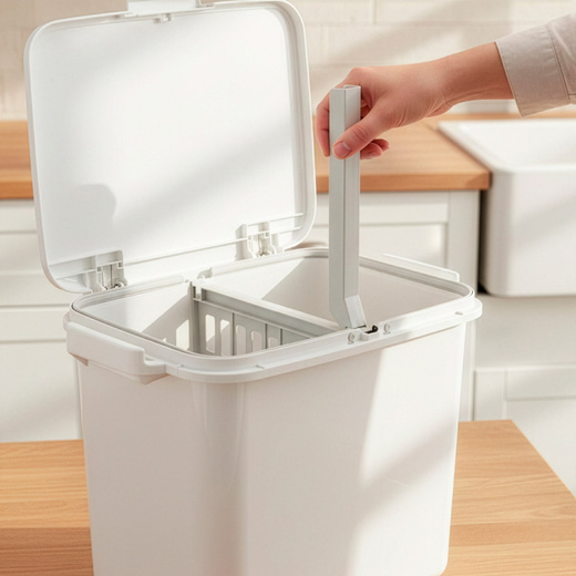 Kosz na śmieci, trzykomorowy 42 l do segregacji odpadów, na kółkach, biały